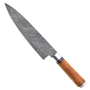 Cuchillo de Cocina de Acero de Damasco de 8 Pulgadas, Fabricación Personalizada al por Mayor, Borde Serrado, Diseño Industrial, Mango de Madera, Garantía de 3 Años - Product Image 1