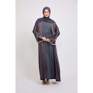 ชุดอะบายาแบบเรียบง่ายแขนอันโอชะมีรายละเอียดสี่ชิ้นสีเถ้าสีม่วง - Product Image 2