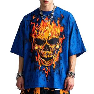 Men's Trendy Oversized Breathable Graphic Tees New Arrival Hip Hop Streetwear Flame Skull <b>Print</b> Short Sleeve - Product Image 5
