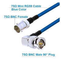 Cable Mini RG59 HD SDI BNC Macho a BNC Hembra de 75 Ohmios, Azul 75-2.5 1855A, Pigtail para Cámara de Video HD-SDI/3G-SDI/4K CCTV