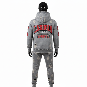 Conjunto de Sudadera con Capucha y Pantalones Deportivos Unisex, Grueso, con Bordado Desgastado, Cierre de Cremallera, Estilo Casual de Invierno - Product Image 4