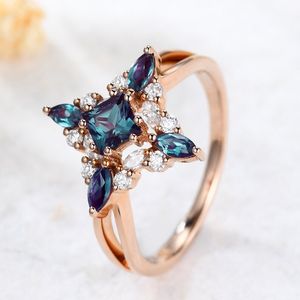 Anillo de piedra Alex simulada, Plata de Ley 925 sólida, diseño único para mujer, compromiso de boda, aniversario, joyería fina - Product Image 4