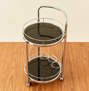 Chariot de service rectangulaire en métal doré à trois niveaux, design minimaliste, étagères en verre transparent, silhouette longue, à prix de gros - Product Image 6