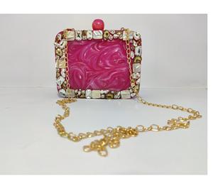 <b>Pink</b> Color Indian Handicraft Resin Custom Type <b>Clutch</b> <b>Bag</b> for Women - Product Image 5