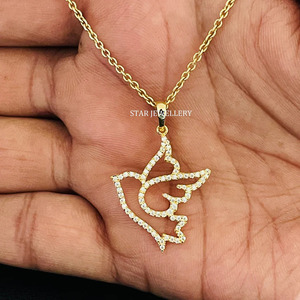 Colgante de pájaro de oro macizo de 14 quilates con joyería fina de diamante natural. - Product Image 3