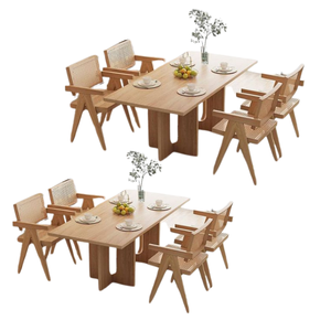 Modern Japanese Design Adjustable Convertible Customizable Color Large Solid <b>Oak</b> Dining Room <b>Table</b> and Chair Set From Indonesia - Product Image 4