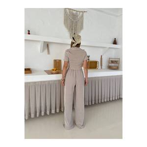 Camicia corta Oversize Casual da donna estiva con tuta e tutina a gamba larga - Product Image 1
