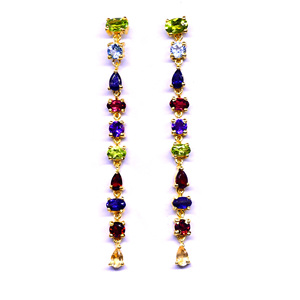 Boucles d'oreilles Vintage en argent sterling 925 plaqué or pierres précieuses multi-coupe attrayantes fête de mariage élégante porter budget-friendly - Product Image 2