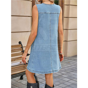 Combinaison en jean décontractée pour femmes, tendance, tricotée, longueur genou, respirante, 100% coton, tissu léger, vêtements d'été - Product Image 3