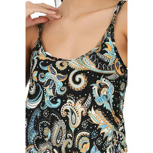 Women's <b>Flowy</b> Silk Sari Kimono Cami Set One Size Black Blue Paisley Gown with Scoop Neckline - Product Image 1