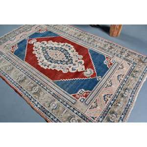 พรมขนสัตว์ตุรกีวินเทจ เป็นมิตรกับสิ่งแวดล้อม สีแดงน้ำเงินคลาสสิก ทำมือ ขนาด 9x12 ฟุต สำหรับทางเข้าบ้าน/โถงทางเดิน ลายปะติดปะต่อ ขนาด 55x8.8 ฟุต รุ่นใหม่สำหรับตกแต่งห้อง - Product Image 4