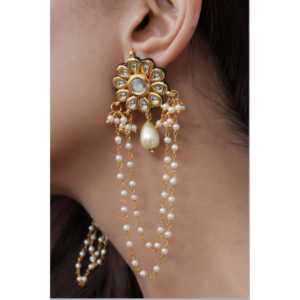 Delicate Kundan <b>Pearl</b> <b>Earrings</b>-Elegant and Timeless Jewelry - Product Image 3