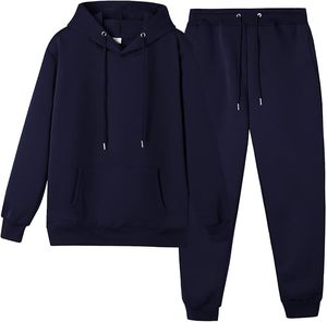 Ensemble sweat-shirt à capuche et pantalon de survêtement bleu marine, couleur unie, tenue décontractée pour adultes, toutes saisons, jogging - Product Image 1