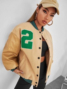 Veste de baseball décontractée pour femme de haute qualité avec manches en cuir véritable, nouveau design imprimé - Product Image 5