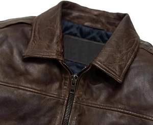 Chaqueta de Piloto Clásica de Cuero Marrón Vintage para Hombre con Cuello Alto y Logotipo Frontal - Product Image 5
