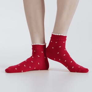 Calcetines de Algodón para Mujer Kikiya, Calcetines Casuales Transpirables con Diseño de Corazón y Bonito Volante, Estilo Coreano para Uso Diario - Product Image 2