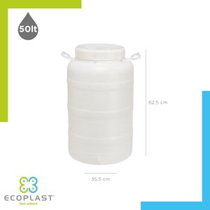 Ecoplast Fusto Bocca Larga 50L Durable <b>Plastic</b> <b>Kitchen</b> Container for Liquids and Oils with Clip-on Lid - Product Image 2
