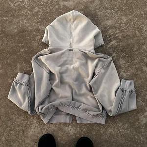 2025 Offre Spéciale surdimensionné recadrée poids lourd en détresse vierge sweat à capuche zippé personnalisé de haute qualité 450 500 Gsm lavage à l'acide à capuche hommes - Product Image 2