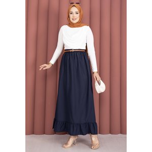 Navy Blue Chiffon <b>Skirt</b> with <b>Elastic</b> Waist and Floral Ruffle Details Comfortable and Breathable Spandex XS Size for Spring - Product Image 3
