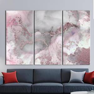 Toile imprimée : Décoration murale abstraite de luxe en marbre rose et gris, 3P : encadrée - Product Image 1