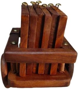 Tea <b>Coasters</b> <b>Set</b> of 6 with Wooden Stand | Handcrafted Wood Designer Baggi Shape Tea <b>Coasters</b> with Holder | Dining, Tea & Coffee - Product Image 6