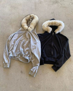 เสื้อกันหนาวมีฮู้ดขนสัตว์สำหรับผู้ชาย, เสื้อฮู้ดแขนยาวและลายพื้น - Product Image 1