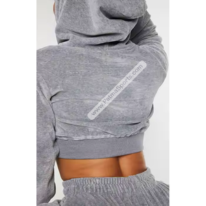 Survêtements en velours pour femmes de qualité supérieure solide décontracté Logo personnalisé 2 pièces Long ensemble respirant - Product Image 5