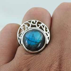 Handmade 925 Sterling Silver Women's <b>Ring</b> Labradorite Gemstone Inlay <b>Statement</b> Jewelry for Birthday Anniversary Licensed Private - Product Image 1