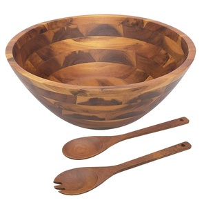 Ensemble de bols en bois d'acacia bols de service en bois pour fruits et salade avec ustensiles - Product Image 1