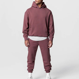 Haute qualité 100% coton pull thermique survêtements hommes couleurs unies 2 pièces sport joggeurs motif d'impression en relief approvisionnement ODM - Product Image 3