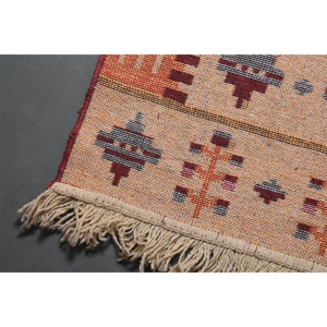 พรมตุรกีโบราณขนาดเล็ก 1.9x3.9 ฟุต สีเบจแดงลายปะติดทำจากขนสัตว์ - Product Image 3