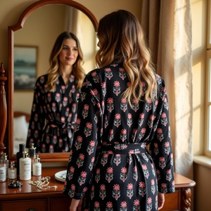 ชุดกิโมโนพิมพ์ลายดอกไม้ผ้าคอตตอนเนื้อนุ่มเสื้อคลุมอาบน้ำน้ำหนักเบาชุดอยู่บ้านใส่สบาย - Product Image 5