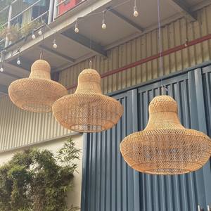 Abat-jour rond et deux couches en rotin, lampe suspendue, lumière moderne et abat-jour d'extérieur - Product Image 6