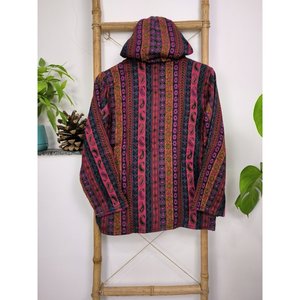 EARTH TONES Women's Handmade Boho Red Hooded <b>Wool</b> <b>Vest</b> Eco-Friendly Woven Fabric Zipper Front - Product Image 4