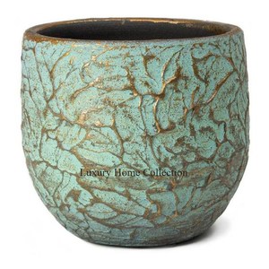Vase et Pots à fleurs de grande forme en étain coulé couleur bleu ciel et or Vases d'affichage à fleurs à texture Kintsugi - Product Image 1