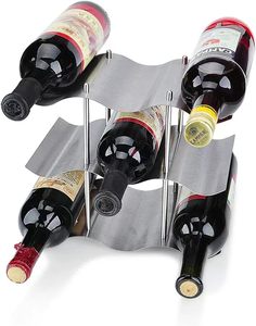 Estante para vino de acero inoxidable, organizador sencillo y moderno de 9 botellas, soporte de barra para el hogar con cubos de hielo y tinas para bebidas - Product Image 1