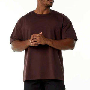 T-shirt décontracté à manches courtes pour homme, col rond, coupe ample, couleur unie, marron chocolat foncé, style basique - Product Image 2
