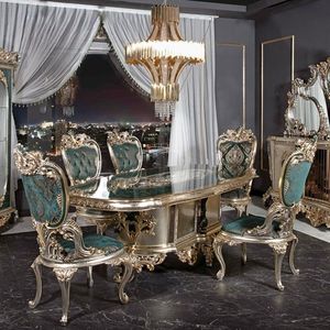 Juego de comedor de lujo Buckingham The Langham, tallado a mano en madera de teca maciza, negro y dorado, muebles de hotel Royal Palace - Product Image 1