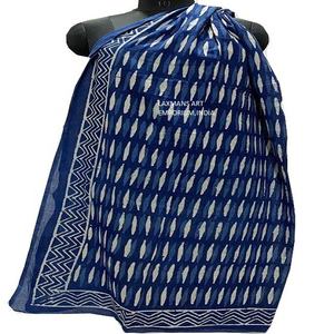 Pareos Pareo de algodón con estampado índigo de bloque de mano, ropa de playa de verano con diseño único impreso a mano - Product Image 4