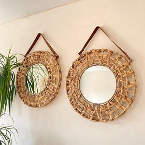 Large Round Water Hyacinth <b>Mirror</b> Natural Woven Wall <b>Mirror</b> Handmade Boho Home Decor Rustic <b>Hanging</b> Decorative <b>Mirror</b> - Product Image 4