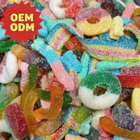 Groothandel op maat gemaakte Halal gummy snoepjes, gelatinevrij, zure, kauwbare, fruitige, gemengde smaken, sappige aardbei smaak, zak