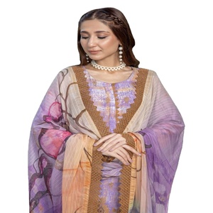 Vestidos largos para mujer Trajes de boutique Elegantes hermosos vestidos de viscosa de lujo Trajes indios de 3 piezas de Dr Haris Vol SAMAR - Product Image 1