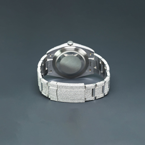 นาฬิกาข้อมือสแตนเลสสตีลหรูหราคุณภาพสูงหน้าปัดสีฟ้า VVS เพชรแสดงวันที่ควอตซ์สไตล์ธุรกิจ20มม. - Product Image 4