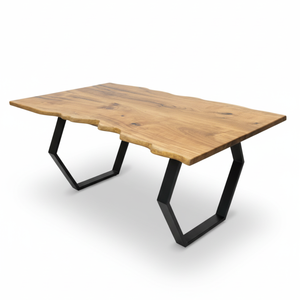 Minimal Epoxy <b>Resin</b> Solid Acacia Wood Dining <b>Table</b> With Natural Live Edge Rustic Top Custom Handmade Dining Furniture Metal Base - Product Image 2