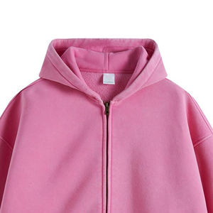 Couleur rose fermeture éclair manches longues hommes pull à capuche personnalisé poids lourd 500 600 Gsm en détresse lavé Vintage hommes sweat à capuche en coton - Product Image 6