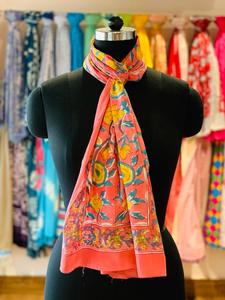 Handmade Orange Floral Block Print Voile <b>Scarf</b> Skin-Friendly Indian Pareo Beach Cover Ups <b>Woman's</b> Cotton Sarong for Traditional - Product Image 2