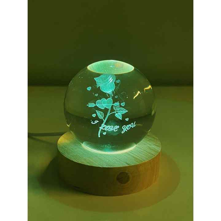 3D Rose LED Glass Globe With Wooden Stand