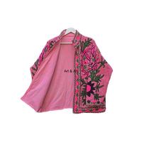 Vestes courtes pour femmes, design traditionnel Sujani, broderie florale matelassée, 100% coton, vêtements décontractés pour tous les jours, poches, respirantes