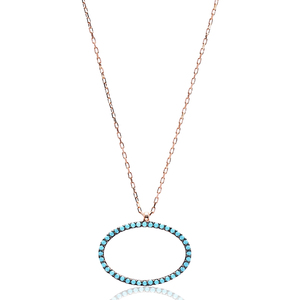 Colgante de Plata de Ley 925 con Diseño Ovalado y Piedra de Zirconia Turquesa Nano, Joyería Artesanal Turca para Mujer, Ideal para Fiestas y Tendencias - Product Image 1