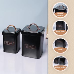 Juego de Recipientes de Metal para Té y Azúcar, Juego de Recipientes de Almacenamiento para Cocina, Recipiente de Metal Negro con Tapa, Recipiente para Té, Café y Azúcar - Product Image 4